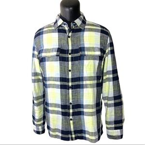 AE Plaid Casual Button Down Shirt Sz L Long Sleeve Buffalo Check Black White